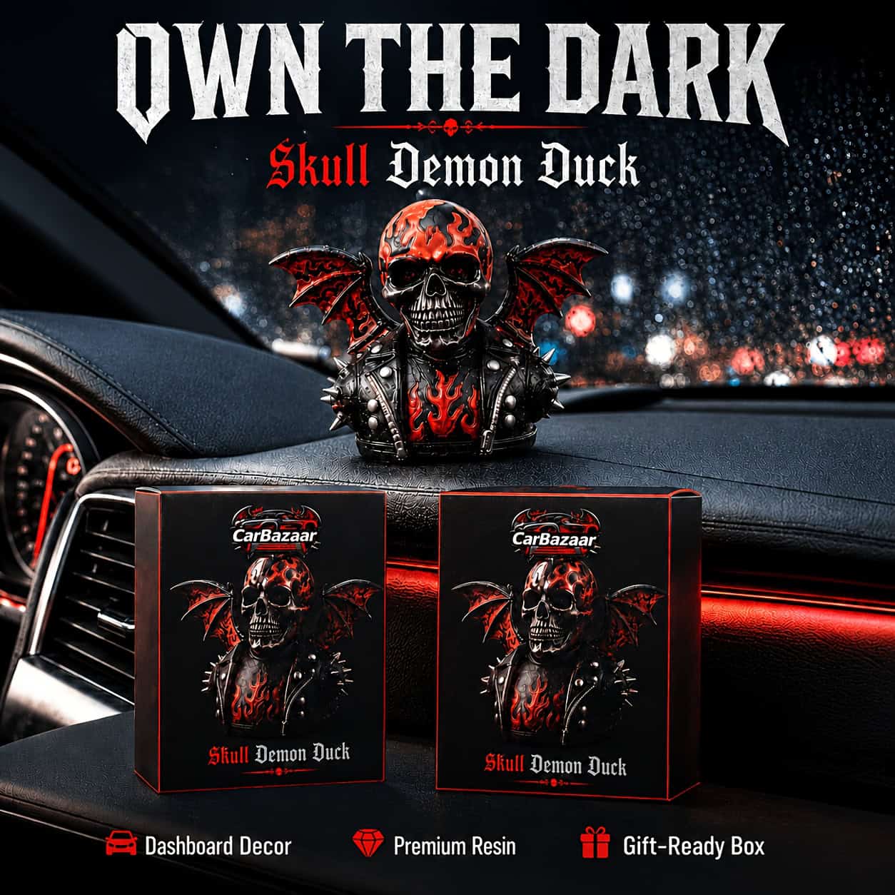 Skull Demon Duck – Gothic Halloween Resin Decor - Image 5