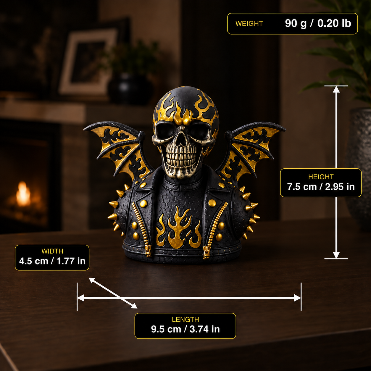 Flame Skull Demon – Gothic Resin Figurine - Image 10
