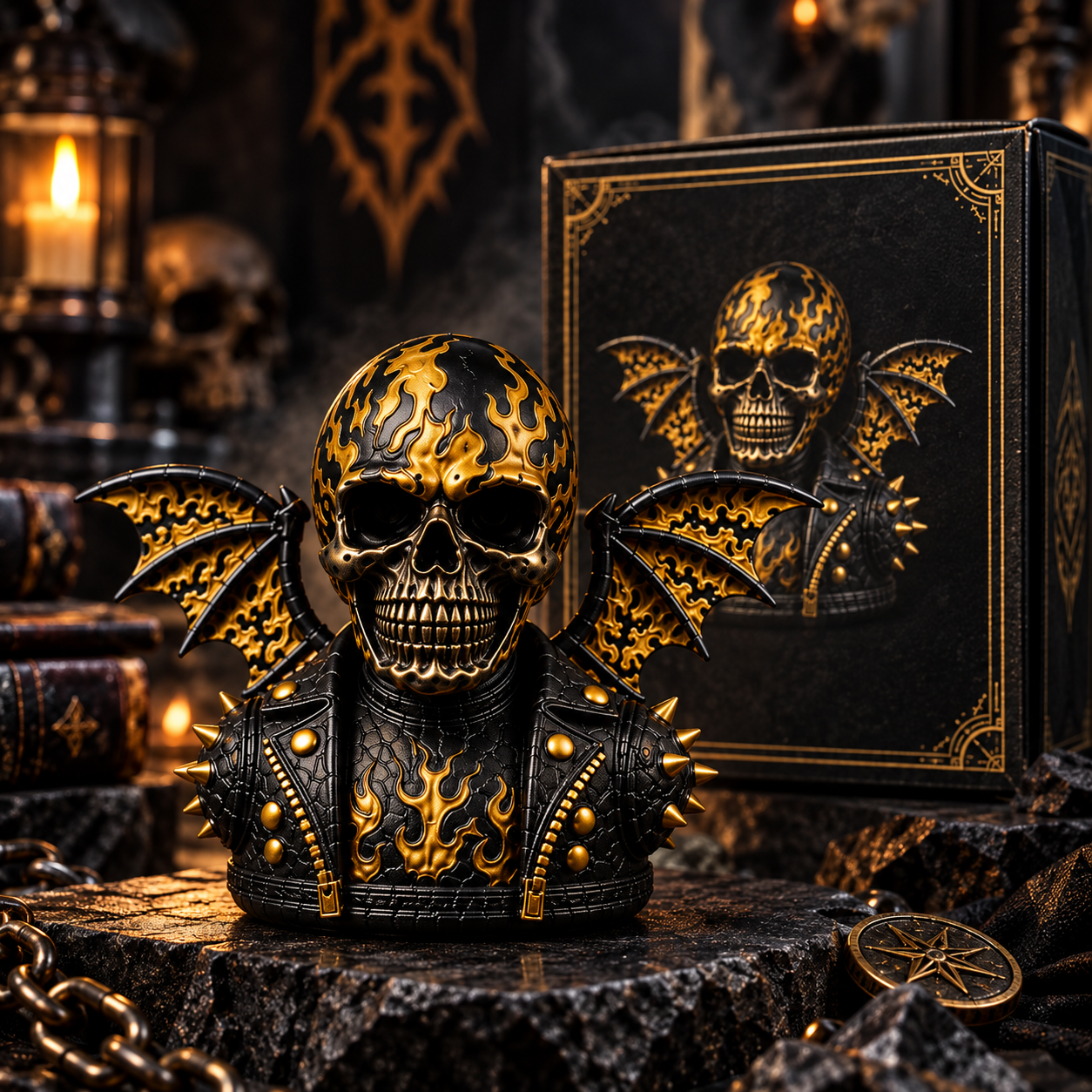Flame Skull Demon – Gothic Resin Figurine - Image 7