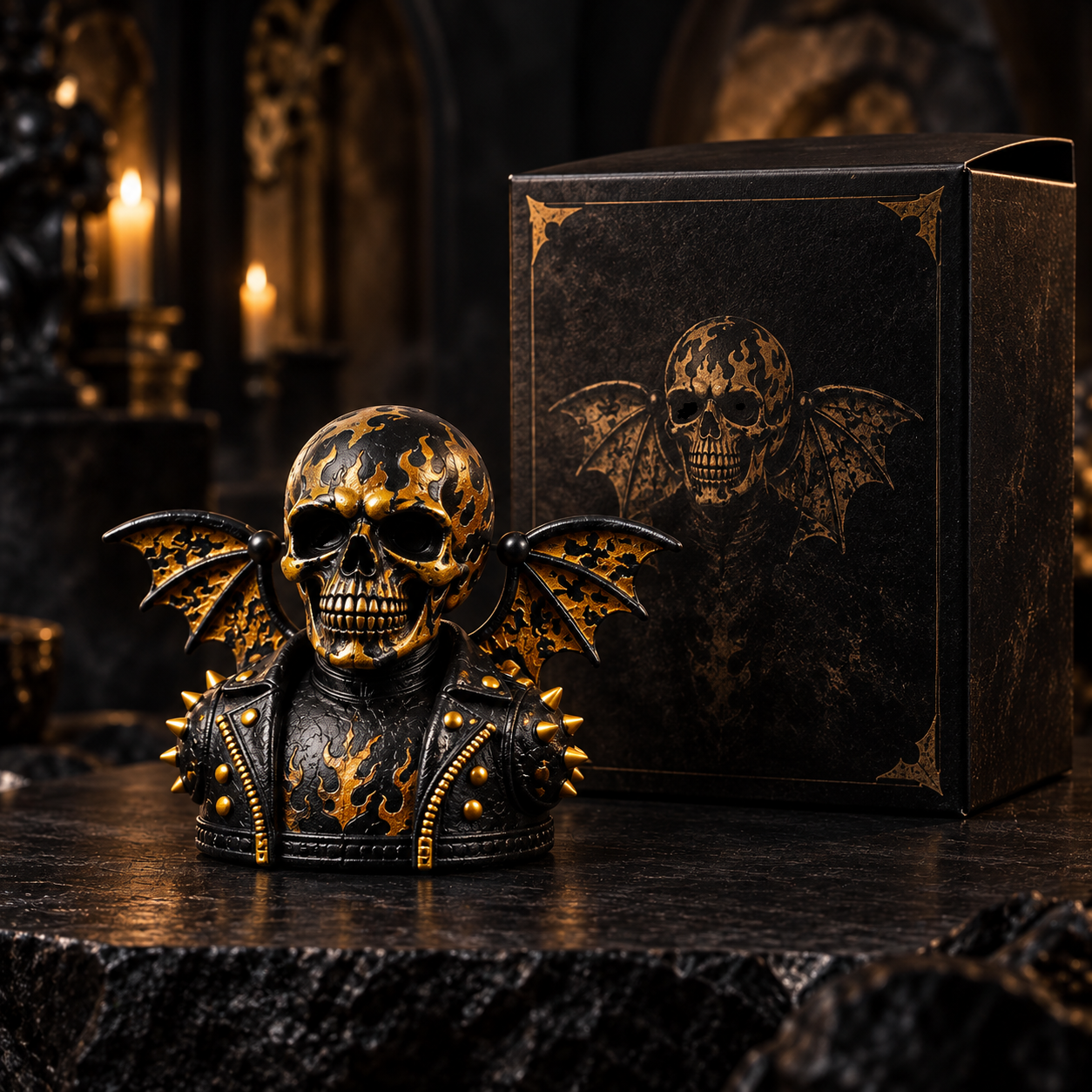 Flame Skull Demon – Gothic Resin Figurine - Image 8