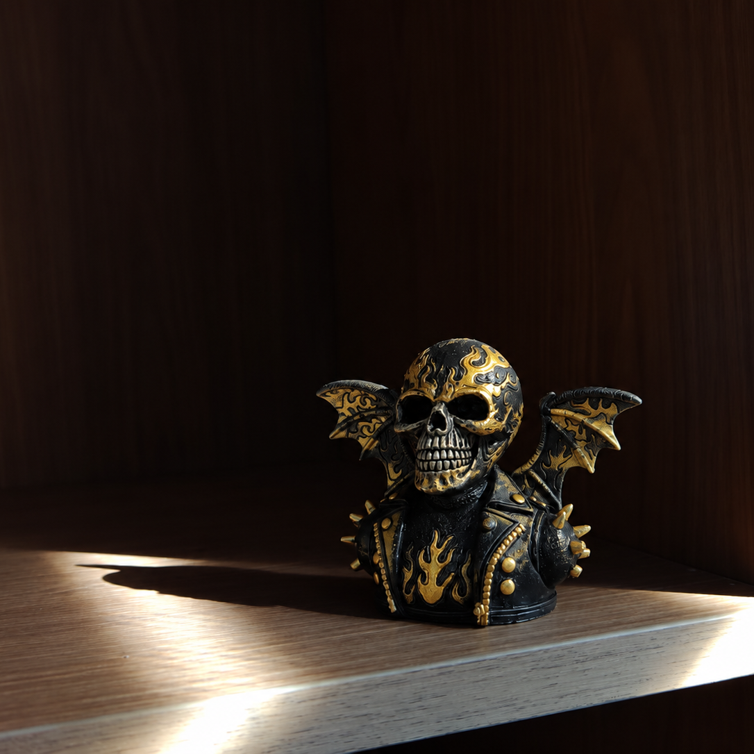 Flame Skull Demon – Gothic Resin Figurine - Image 2